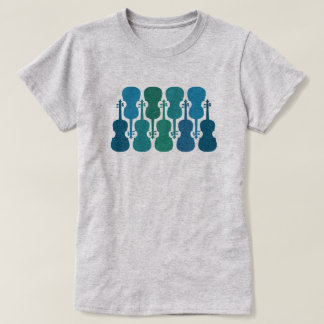 女性用ブルーグリーンバイオリンTシャツ Tシャツ