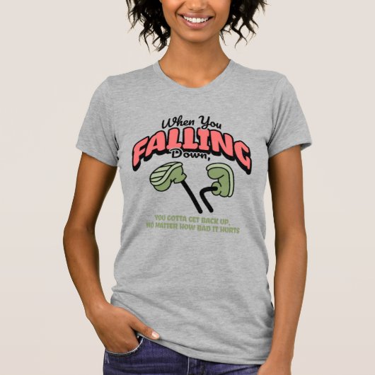女性用ヘザーグレー「Falling Down」シュールリアリズムTシャツ Tシャツ (正面)