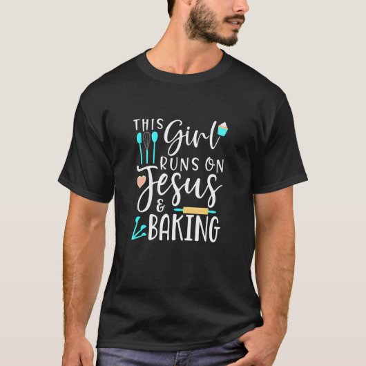 女性用ベーキング この娘はイエスとベーキングで走る Tシャツ (正面)
