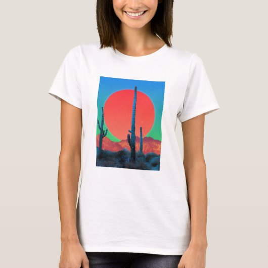 女性用ベーシックTシャツ 日没 Tシャツ (正面)
