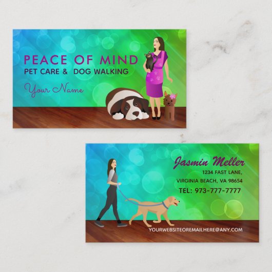 女性用ペッ気にトと犬歩くの名刺 名刺 (正面/裏面)