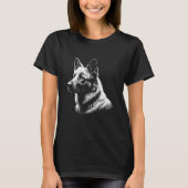 女性用ホワイトジャーマンシェパード ブラックTシャツ Tシャツ (正面)