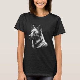 女性用ホワイトジャーマンシェパード ブラックTシャツ Tシャツ