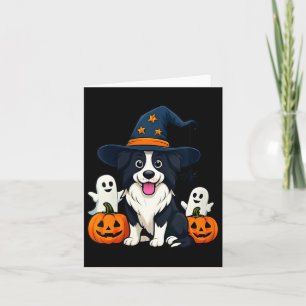 女性用ボーダーコリー犬の黒と白のハロウィン カード