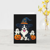 女性用ボーダーコリー犬の黒と白のハロウィン カード (黄色い花)