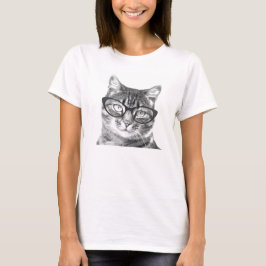 女性用メガネTシャツ付き猫 Tシャツ