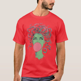女性用メデューサ・ブブルガム神話スネークヘアゴー Tシャツ