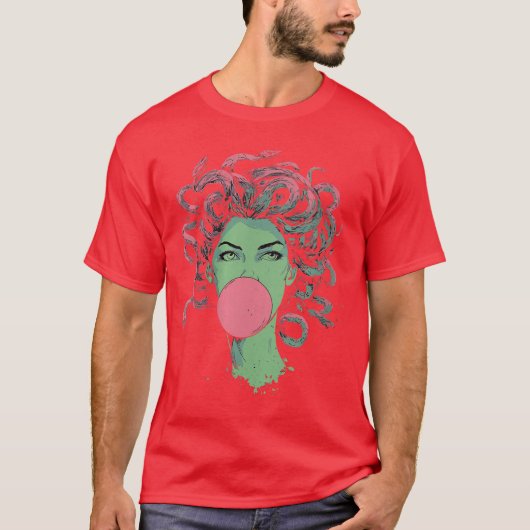 女性用メデューサ・ブブルガム神話スネークヘアゴー Tシャツ (正面)