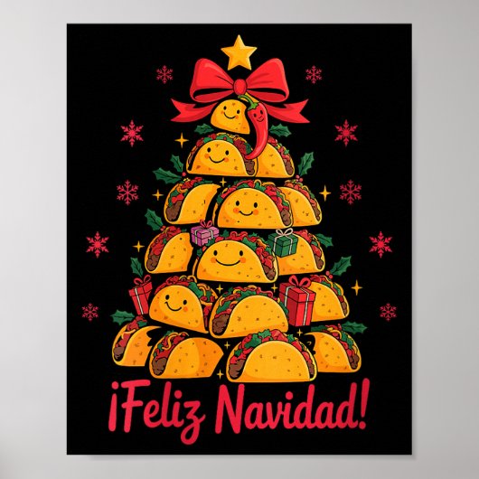 女性用メリークリスマスタコスツリー Feliz Navidad 私 ポスター (正面)
