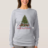 女性用メリークリスマスツリーホリデーTシャツ Tシャツ (正面)