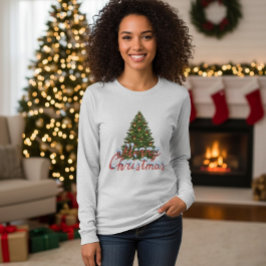 女性用メリークリスマスツリーホリデーTシャツ Tシャツ