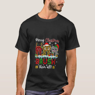 女性用メリークリスマスブラシ ゼミ柄ヒョウ柄 レイ Tシャツ