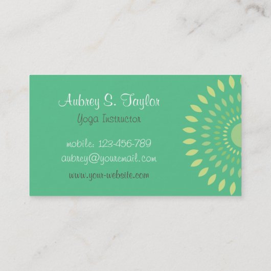 女性用ヨガインストラクターグリーンビジネスカード 名刺 (裏面)