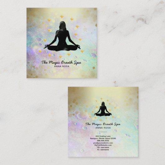 *~女性用ヨガ瞑想マインドフルス金ゴールドグリッター スクエア名刺 (正面/裏面)