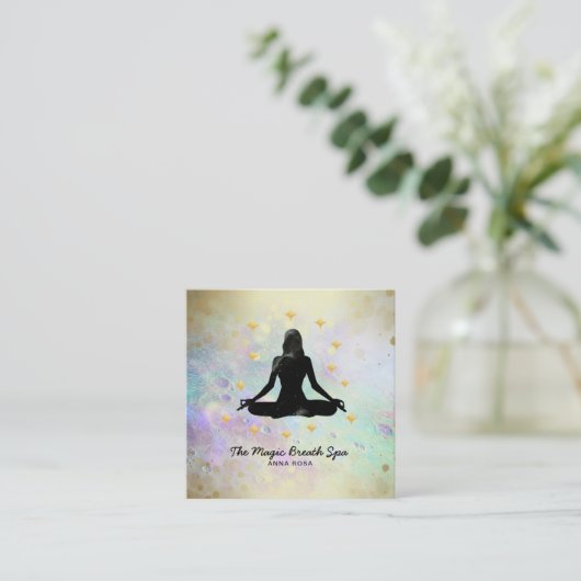 *~女性用ヨガ瞑想マインドフルス金ゴールドグリッター スクエア名刺 (スタンド正面)