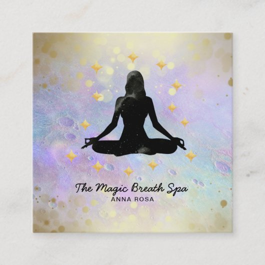 *～女性用ヨガ瞑想型マインドフルネス金ゴールドグリッター スクエア名刺 (正面)