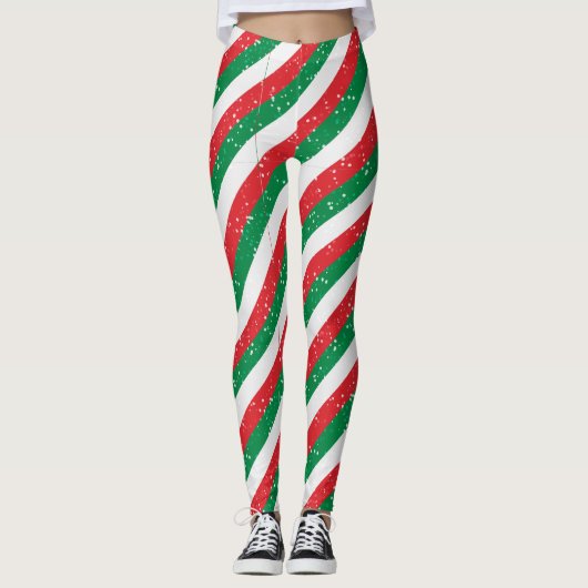 女性用レッドグリーンプレイドクリスマスレギンス レギンス (正面)