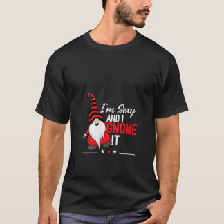 女性用レッド+ノーム+Tシャツ Vネック 私はセクシーでノームなことを知ってる Tシャツ