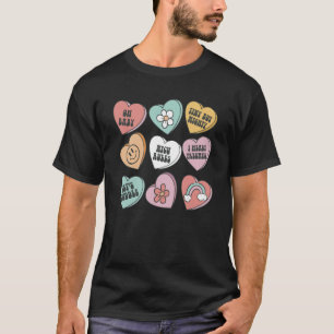 女性用レトロなグルービーハートキャンディNICU看護師バレンタイン Tシャツ