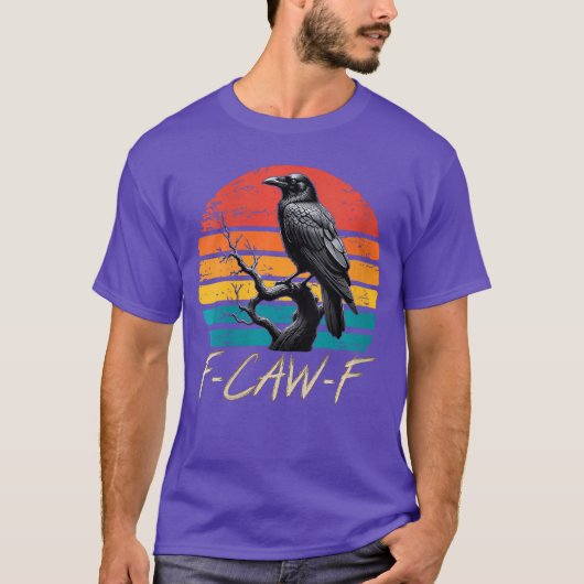 女性用レトロawF黒鳥カラス面白いカラス鳥 Tシャツ (正面)