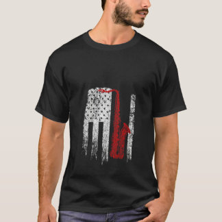 女性用ヴィンテージUSA赤白サックスレッドフラグホワイト Tシャツ