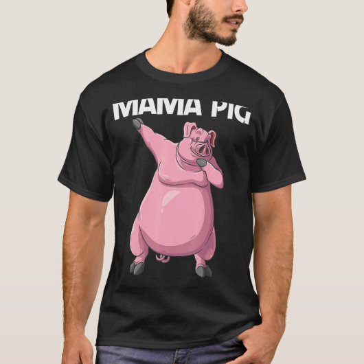 女性用可愛い豚ママ家畜動物食品 Tシャツ (正面)