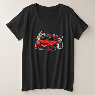 女性用大きいサイズ おもしろ 車Tシャツ | ブラック プラスサイズTシャツ