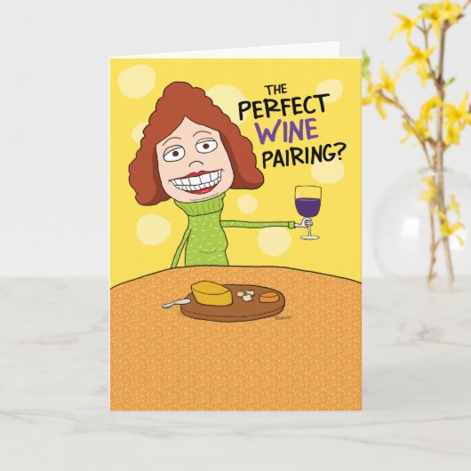 女性用完おもしろい璧なワインペア誕生日カード カード (黄色い花)