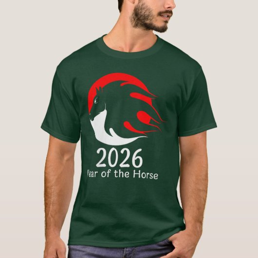 女性用干支 馬 年 2026年 丙午 赤い馬 中国の干支 Tシャツ (正面)