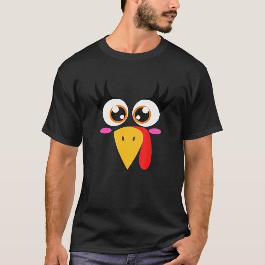 女性用感謝祭ホリデー顔用まつげターキー, Tシャツ (正面)