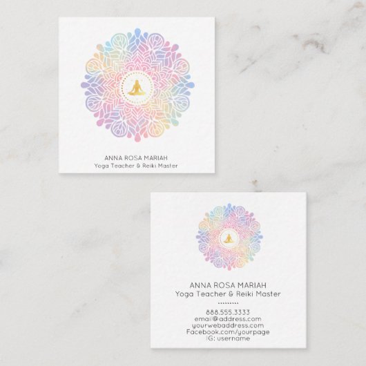 *~*女性用曼荼羅瞑想エネルギーパステルレインボー スクエア名刺 (正面/裏面)