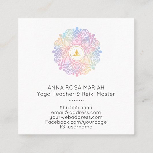 *~*女性用曼荼羅瞑想エネルギーパステルレインボー スクエア名刺 (裏面)