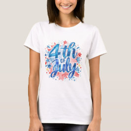 女性用水彩7月4日愛国Tシャツ Tシャツ
