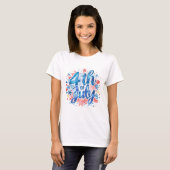 女性用水彩7月4日愛国Tシャツ Tシャツ (正面フル)
