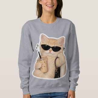 女性用猫プリントTシャツ スウェットシャツ