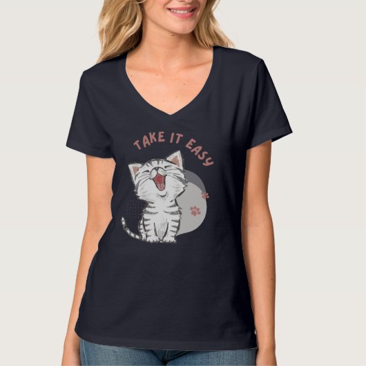 女性用簡単動物TシャツVネック Tシャツ (正面)
