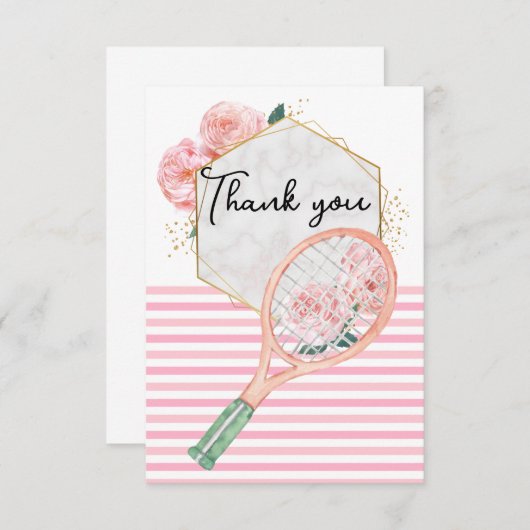 女性用花付きテニスラケット サンキューカード (正面/裏面)