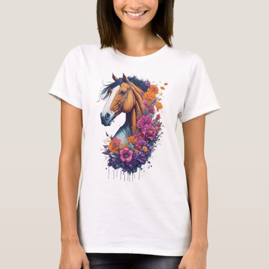女性用花馬春自然馬好き Tシャツ (正面)