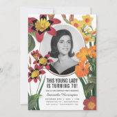 女性用誕生日招待状-古い写真植物 招待状 (正面)