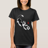女性用遊び心あふれる猫サッカーTシャツ Tシャツ (正面)