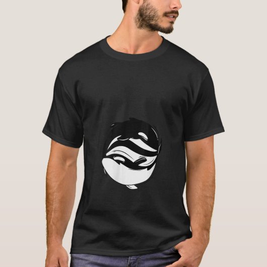 女性用陰陽オルカクジラVネック Tシャツ (正面)