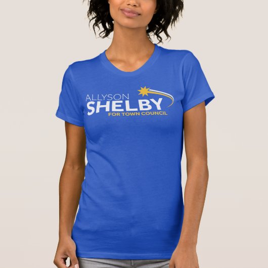 女性用青いフィットTシャツ Tシャツ (正面)