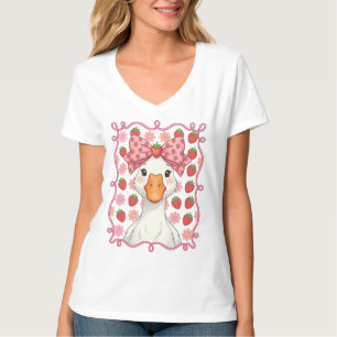 女性用 いちご ガチョウ 夏季 リボン Tシャツ