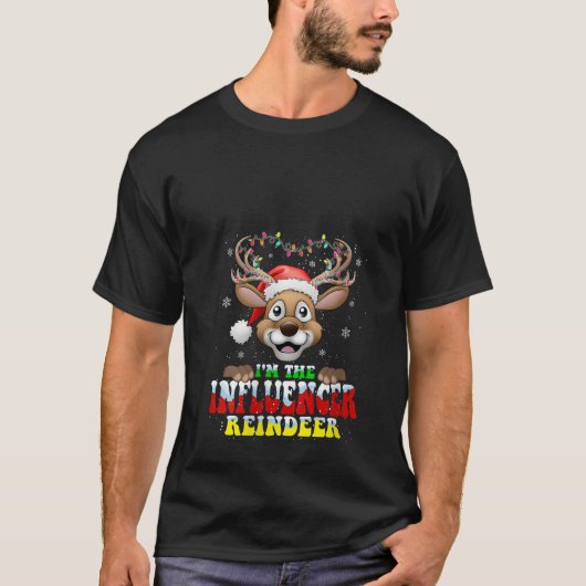 女性用 インフルエンサー気取りのトナカイ クリスマス Tシャツ (正面)