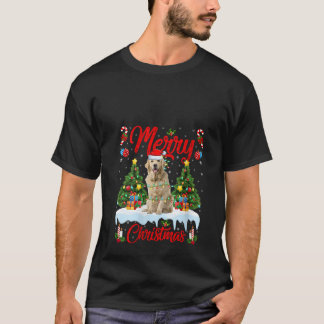 女性用 クリスマスツリーのイルミネーション ゴールデンレトリバー 犬 メリー Tシャツ
