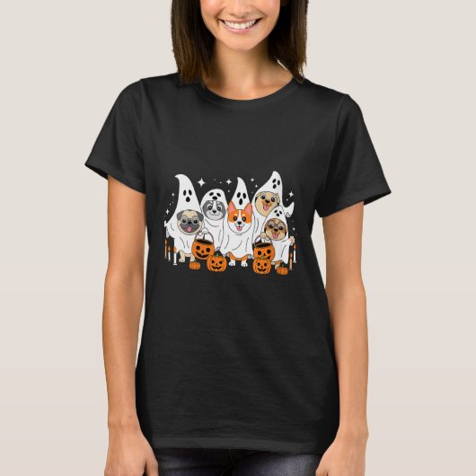 女性用 ゴーストドッグ ハロウィン Vネック Tシャツ (正面)