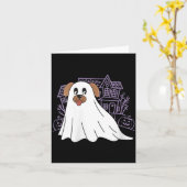 女性用 ドッグ ゴースト かわいい犬の幽霊 楽しい カード (黄色い花)