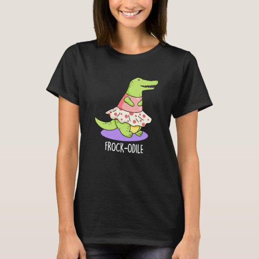 （女性用）ドレスオイおもしろいルCrocodile Pun Dark BG Tシャツ (正面)