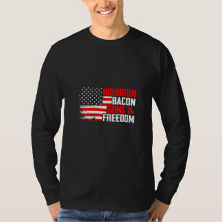 女性用 バーボン ベーコン アンド フリーダム アメリカ アメリカ国旗 F Tシャツ
