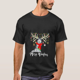 女性用 メリー ウーフマス シベリアン ハスキー トナカイ クリスマス Tシャツ